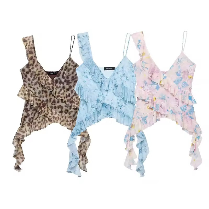 Print Ruffle Y2k Cami Fairycore Crop Top