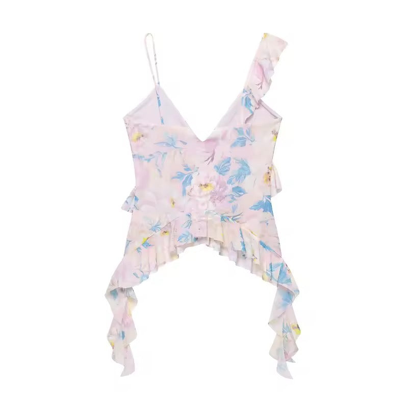 Print Ruffle Y2k Cami Fairycore Crop Top