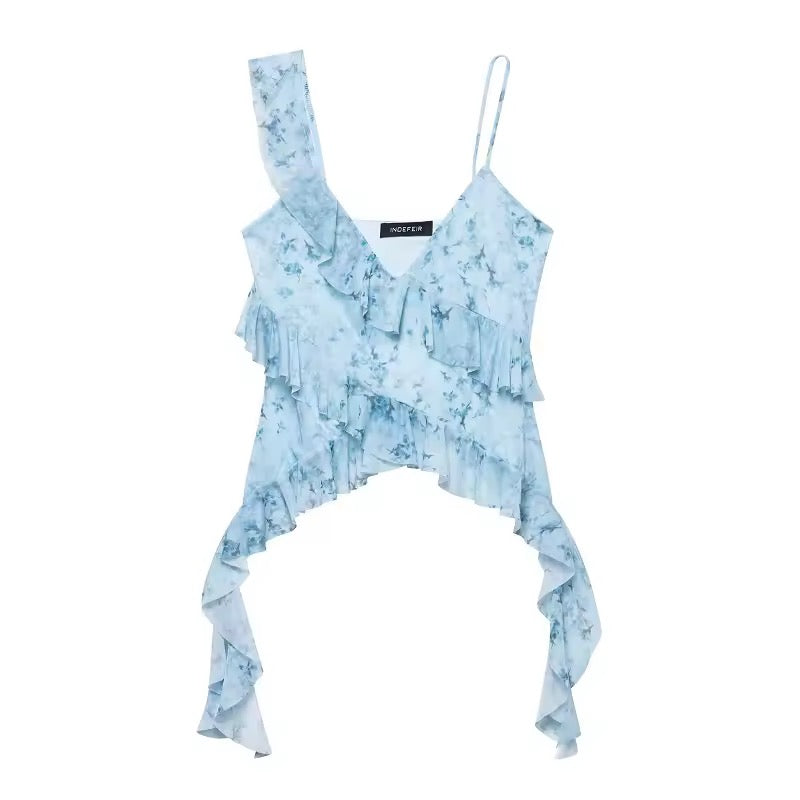 Print Ruffle Y2k Cami Fairycore Crop Top