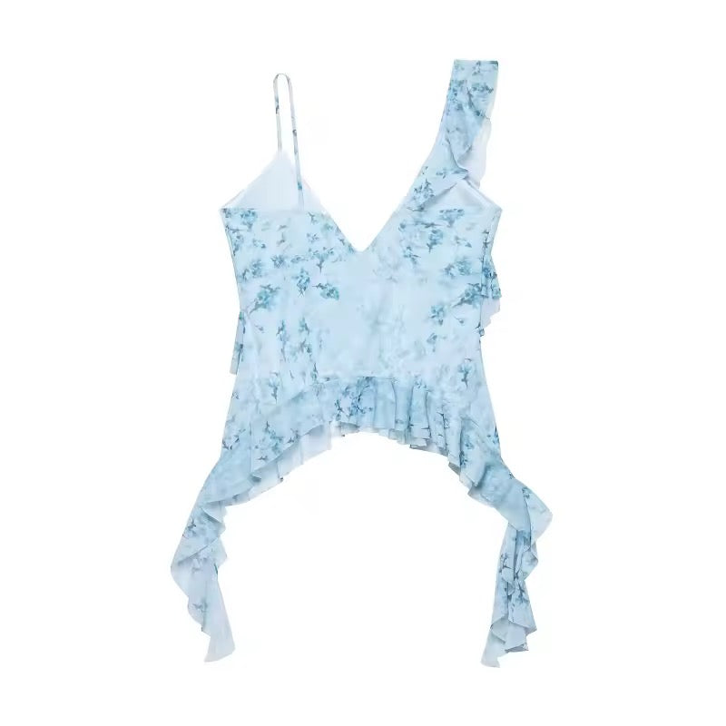Print Ruffle Y2k Cami Fairycore Crop Top