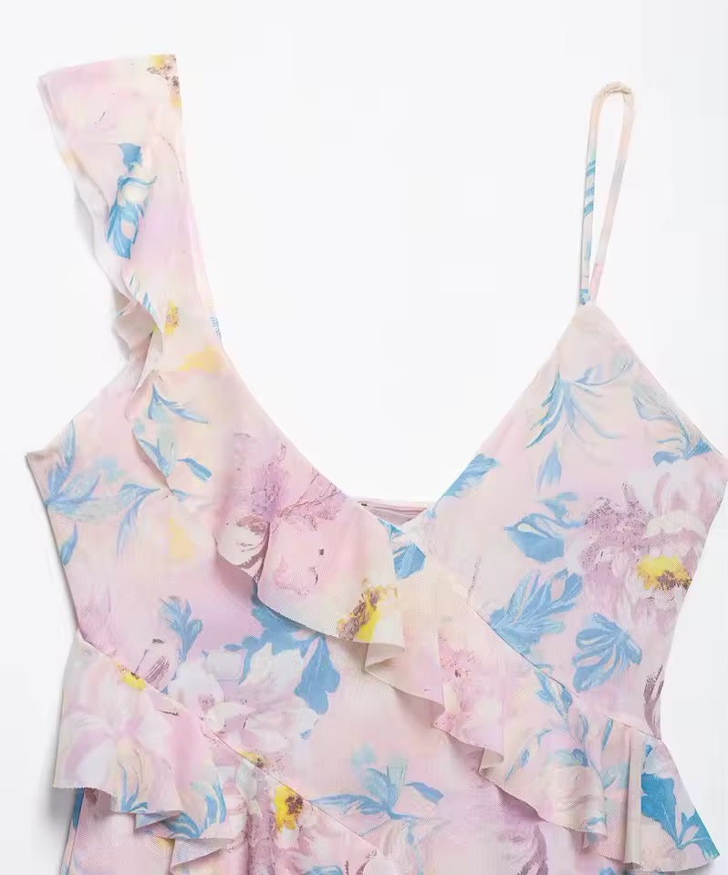 Print Ruffle Y2k Cami Fairycore Crop Top