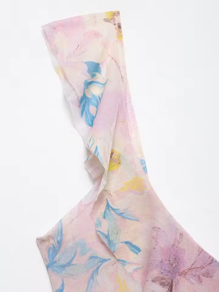 Print Ruffle Y2k Cami Fairycore Crop Top