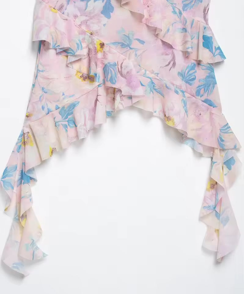 Print Ruffle Y2k Cami Fairycore Crop Top