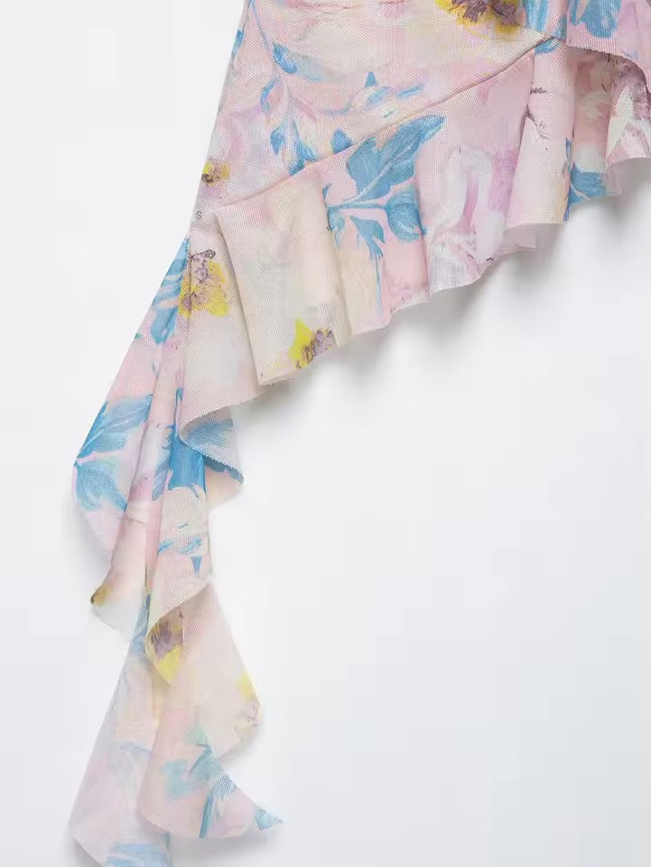 Print Ruffle Y2k Cami Fairycore Crop Top