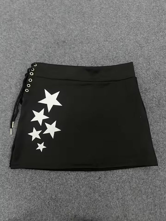 Black Punk Y2k Star Festival Mini Skirt