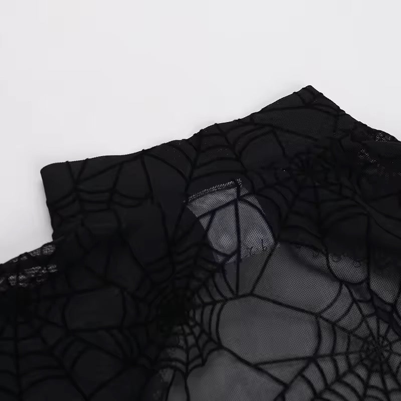 Black Mesh Spiderweb Gothic Print Long Sleeve Bolero Shrug