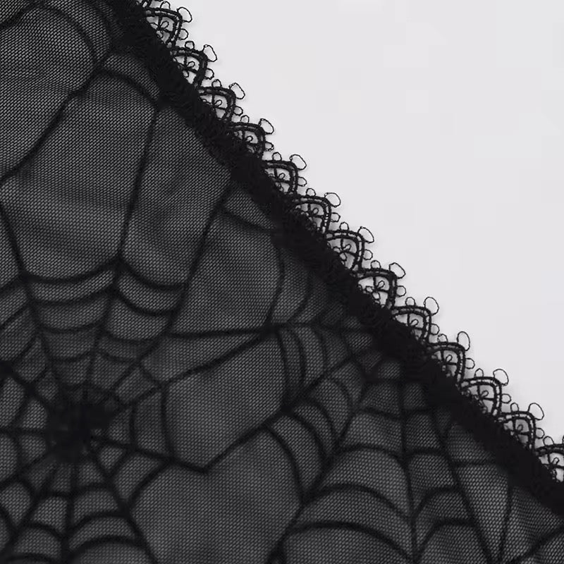 Black Mesh Spiderweb Gothic Print Long Sleeve Bolero Shrug