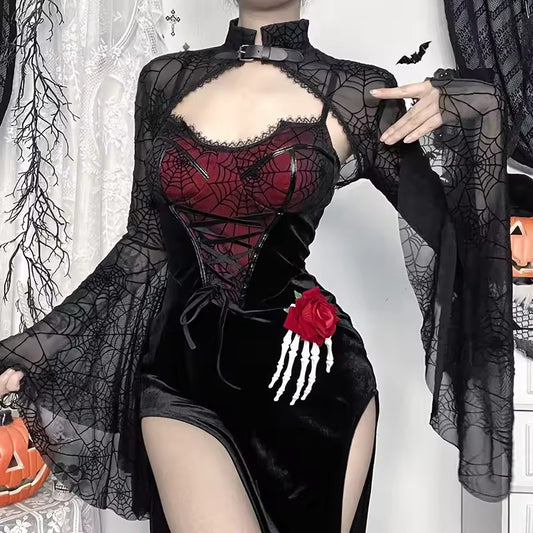 Black Mesh Spiderweb Gothic Print Long Sleeve Bolero Shrug