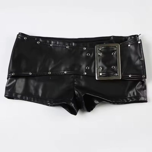 Black Faux Leather Punk Low Rise Shorts