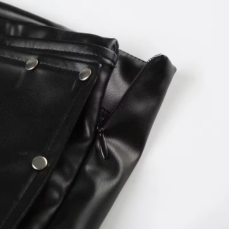 Black Faux Leather Punk Low Rise Shorts