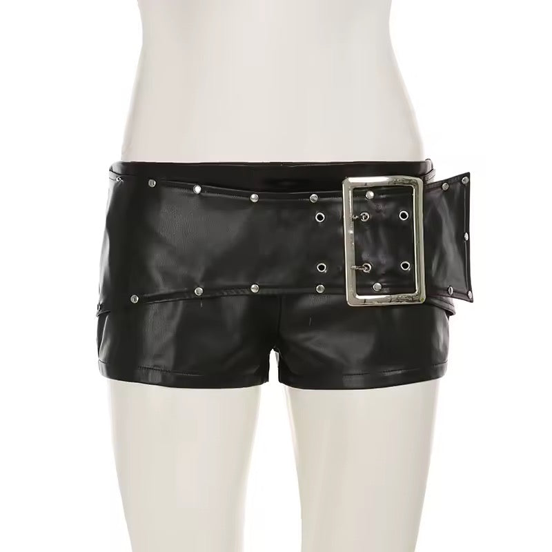 Black Faux Leather Punk Low Rise Shorts