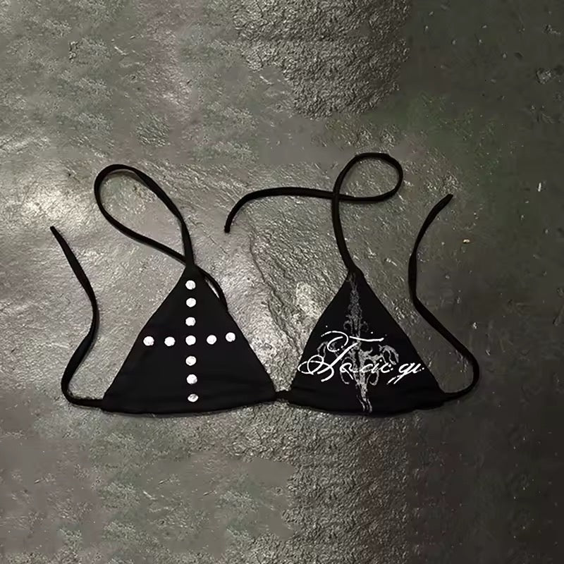 Black Gothic Cross I Don’t Want To Talk Bikini Set