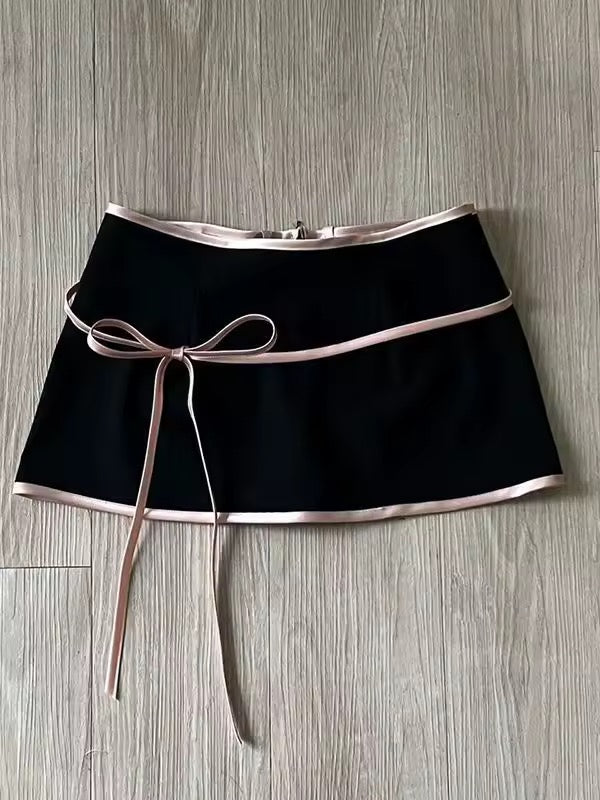 Black Balletcore Mini Skirt Top Bow 2 Piece Set