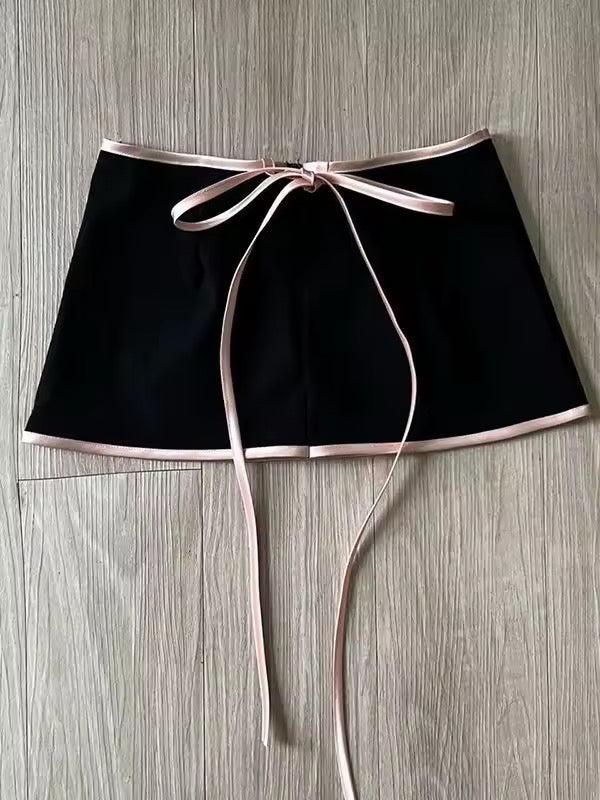 Black Balletcore Mini Skirt Top Bow 2 Piece Set
