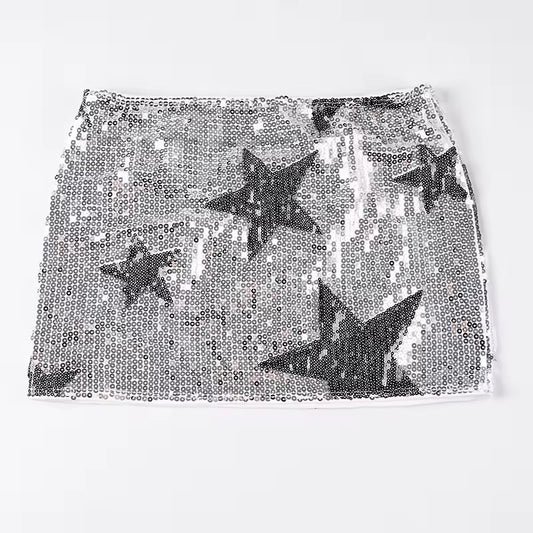 Silver Sequin Star Going Out Mini Skirt