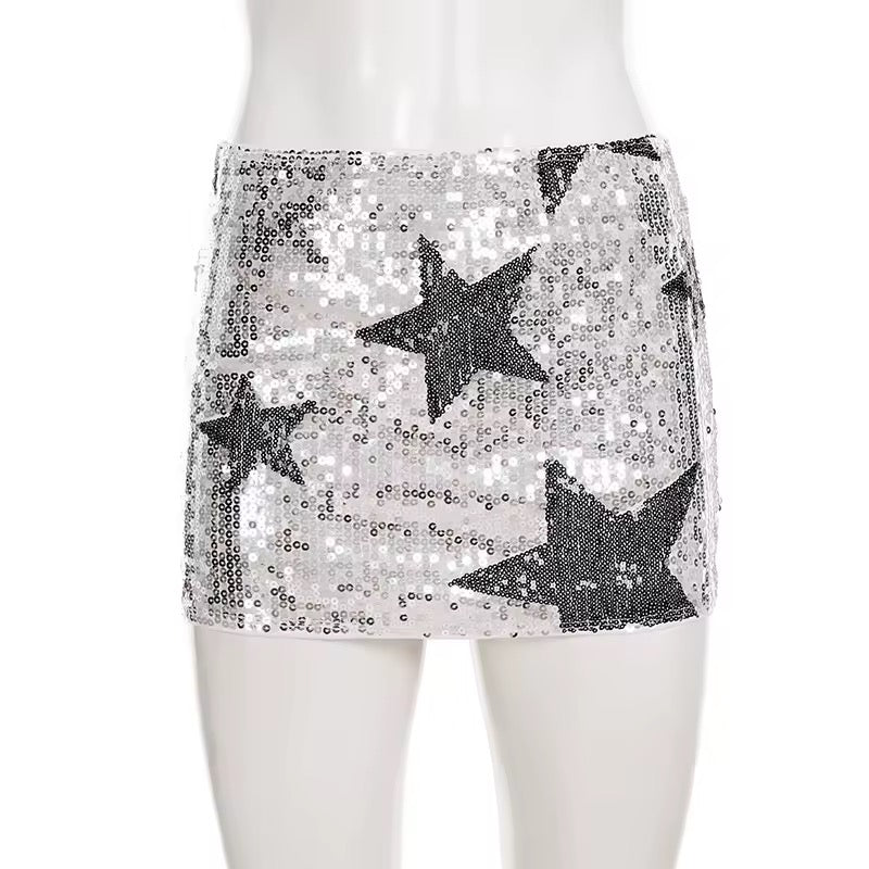 Silver Sequin Star Going Out Mini Skirt