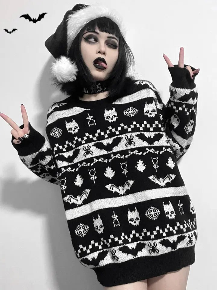 Black And White Gothic Christmas Oversized Sweater Jumper