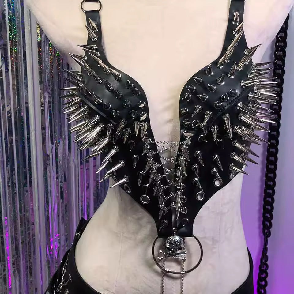 Black Faux leather Spike Skull Punk Body Harness