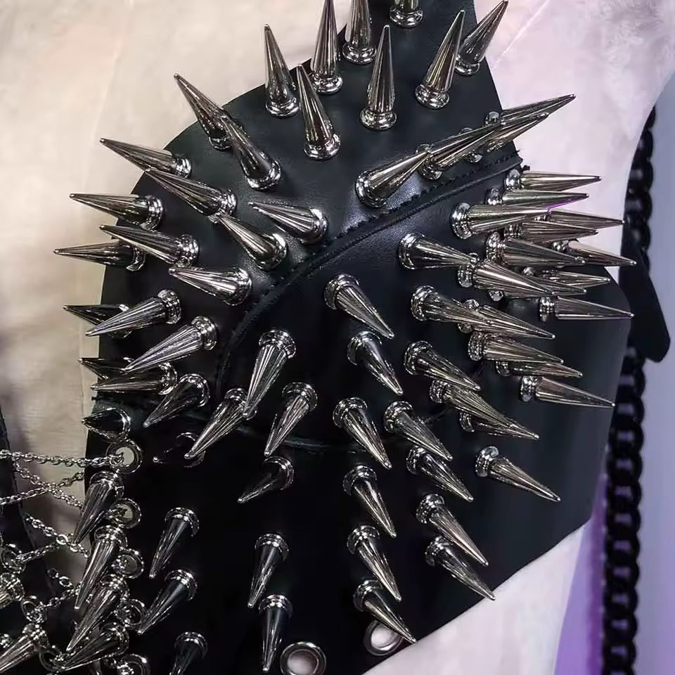 Black Faux leather Spike Skull Punk Body Harness