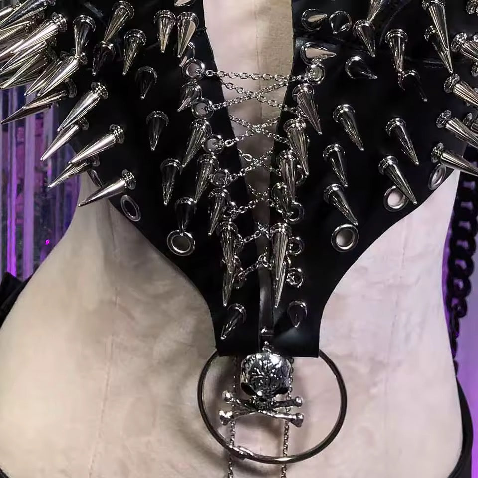 Black Faux leather Spike Skull Punk Body Harness