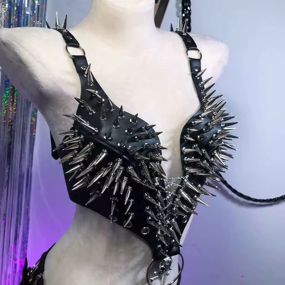 Black Faux leather Spike Skull Punk Body Harness