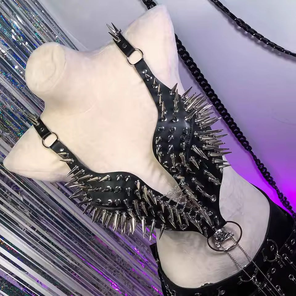 Black Faux leather Spike Skull Punk Body Harness