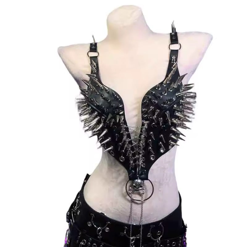 Black Faux leather Spike Skull Punk Body Harness