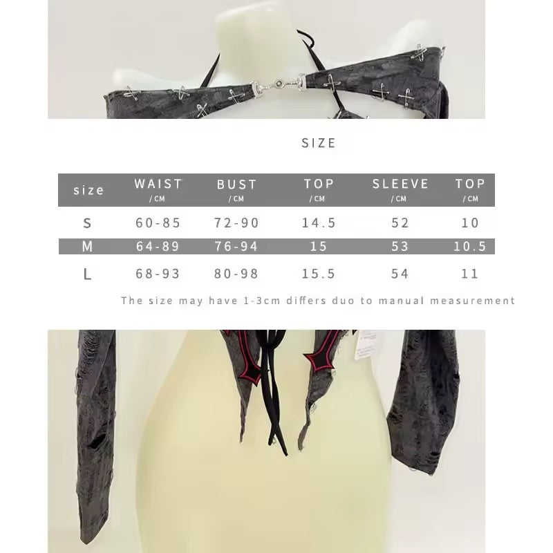 Grey Grunge Y2k 2 In 1 Crop Top Shrug Punk Set