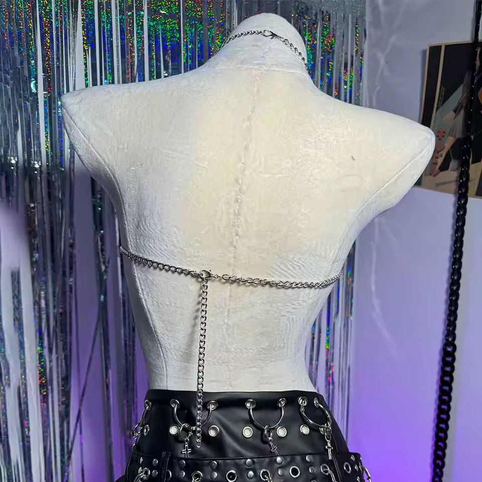 Silver Extreme Chain Punk Festival Crop Top Harness