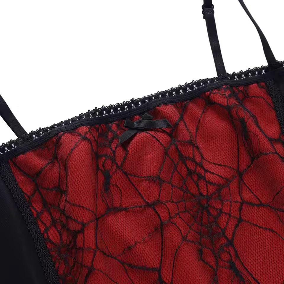 Black And Red Spiderweb Gothic Lace Crop Top