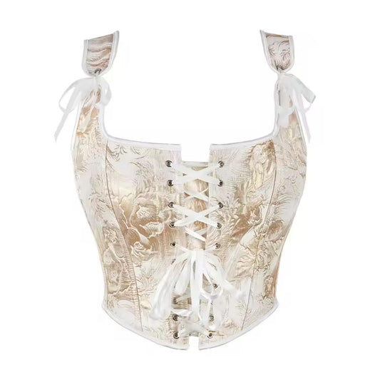 White Rose Fairycore Cropped Corset Top