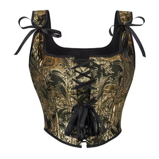 Black And Gold Whimsy Goth Cropped Corset Top