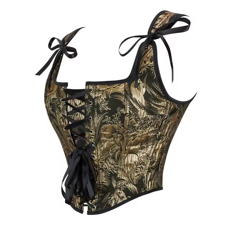 Black And Gold Whimsy Goth Cropped Corset Top