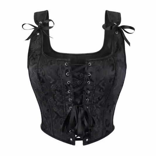 Black Floral Gothic Cropped Corset Top