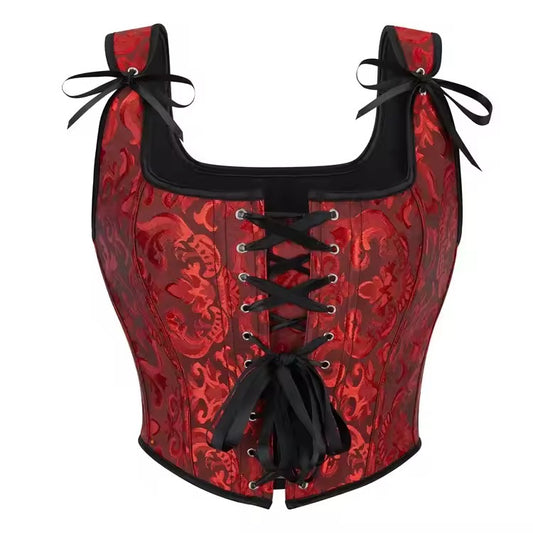 Black And Red Floral Gothic Cropped Corset Top