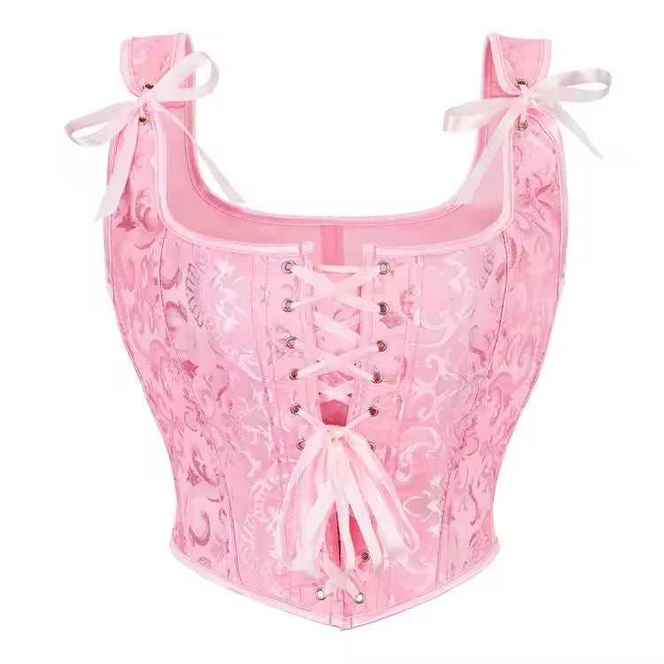 Pink Fairycore Floral Cropped Corset Top