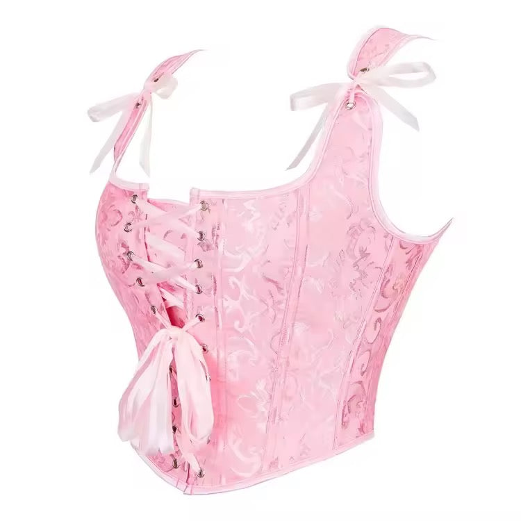 Pink Fairycore Floral Cropped Corset Top