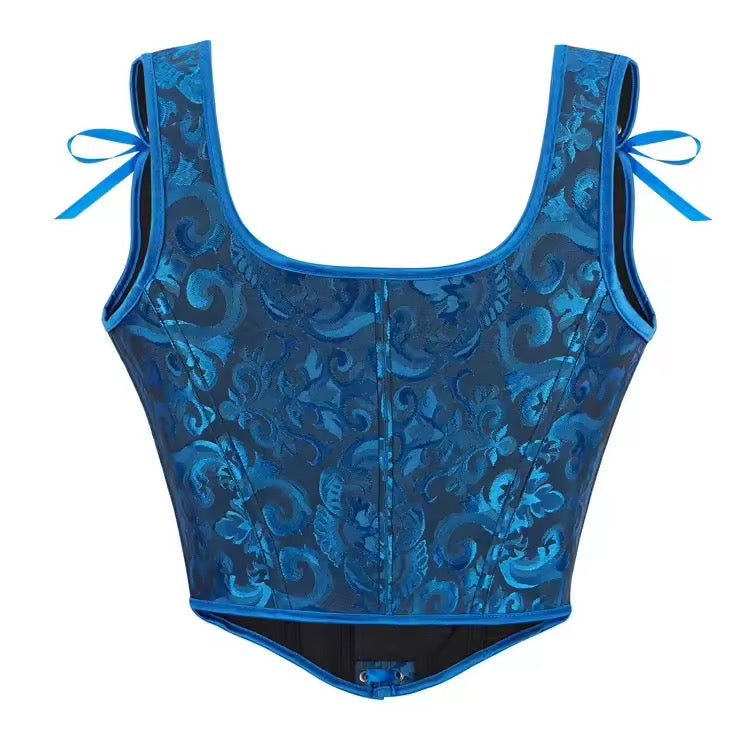 Blue Regency Floral Cropped Corset Top