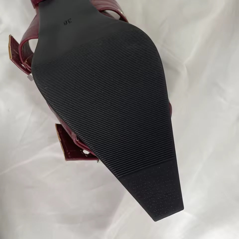 Leather Corporate Goth Point Toe Buckle Flat Shoes