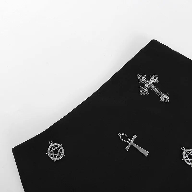 Black Gothic Cross Pendant Mini Skirt