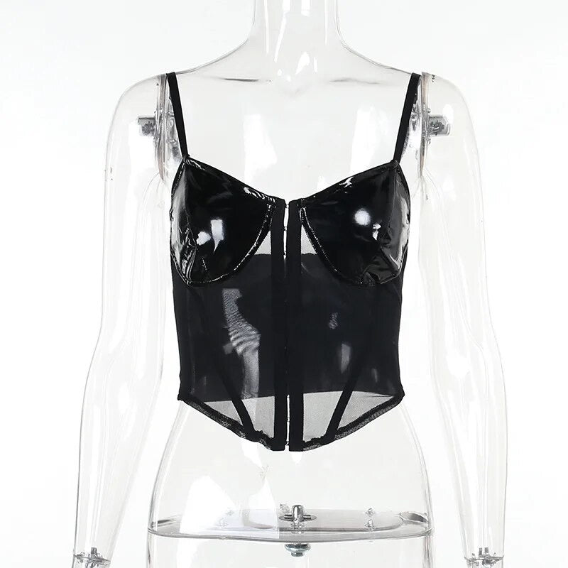 Black Punk PVC Mesh Crop Top