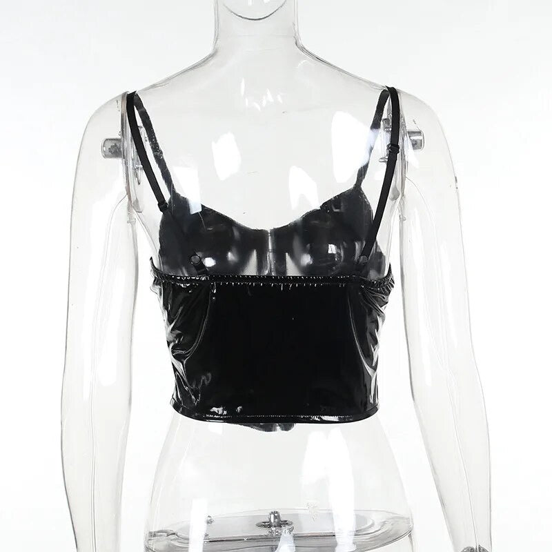 Black Punk PVC Mesh Crop Top