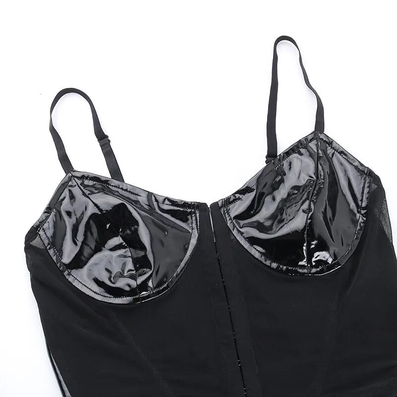 Black Punk PVC Mesh Crop Top