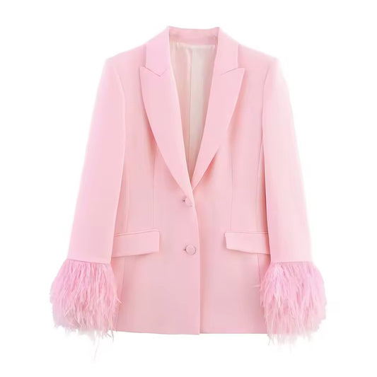 Pink Oversized Kawaii Feather Fluff Blazer Jacket