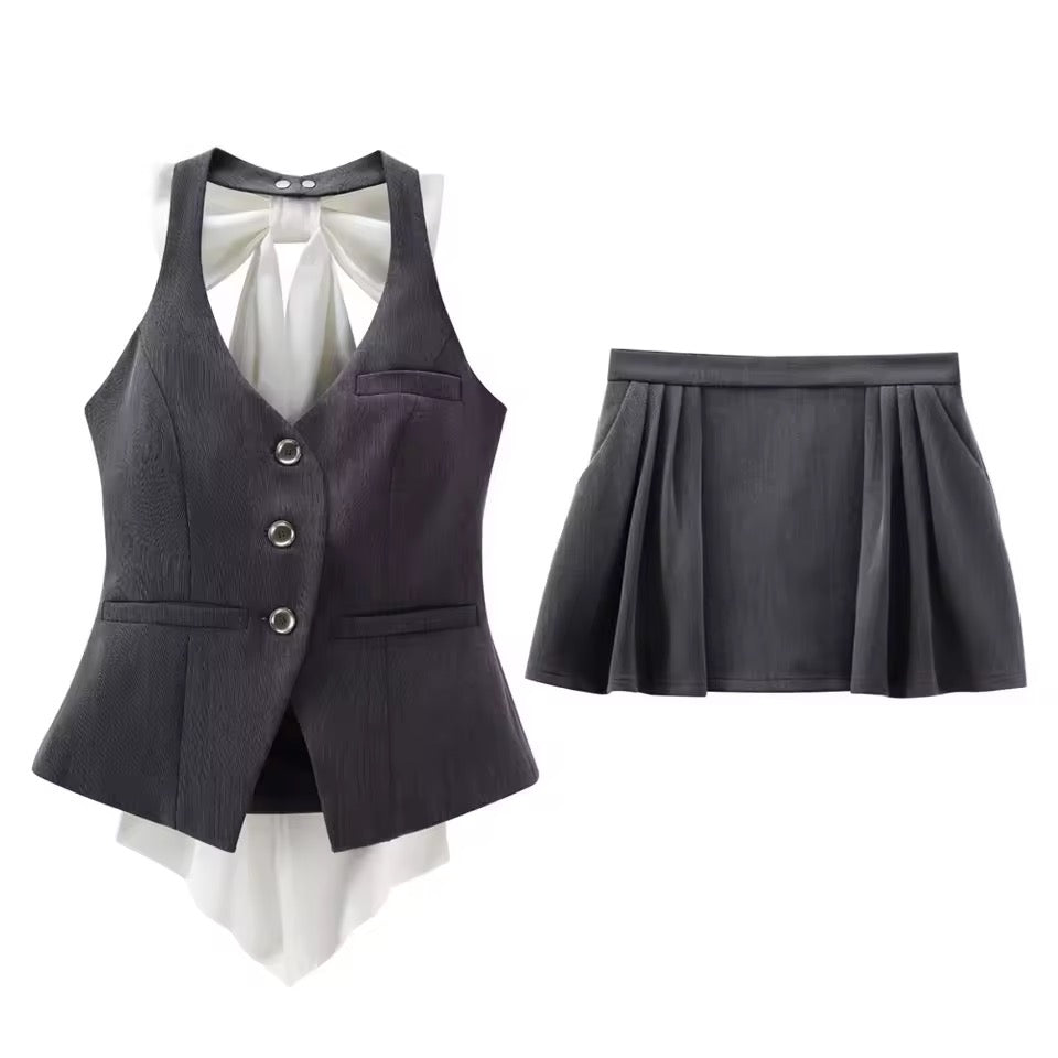 Grey Corporate Goth Suit Mini Skirt