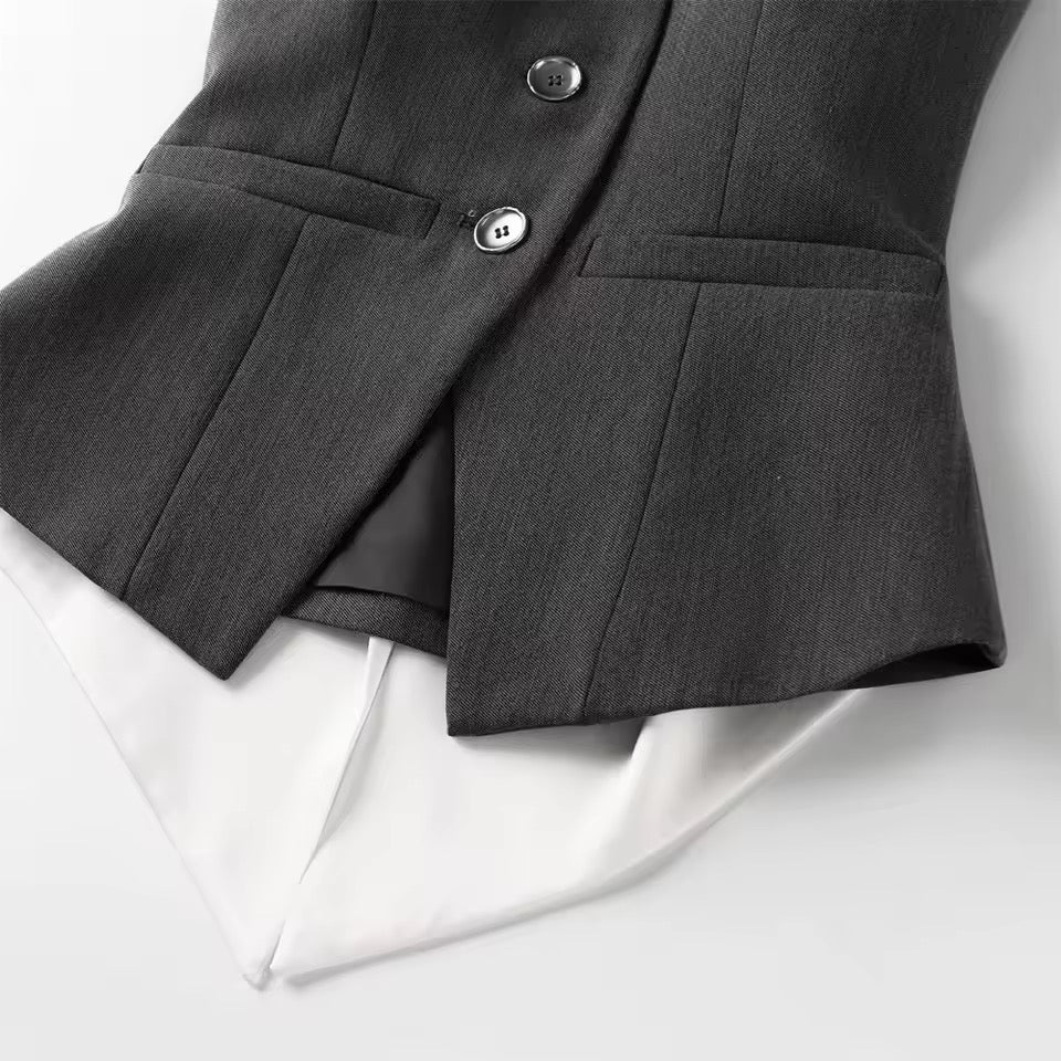 Grey Goth Kawaii Bow Suit Vest Top