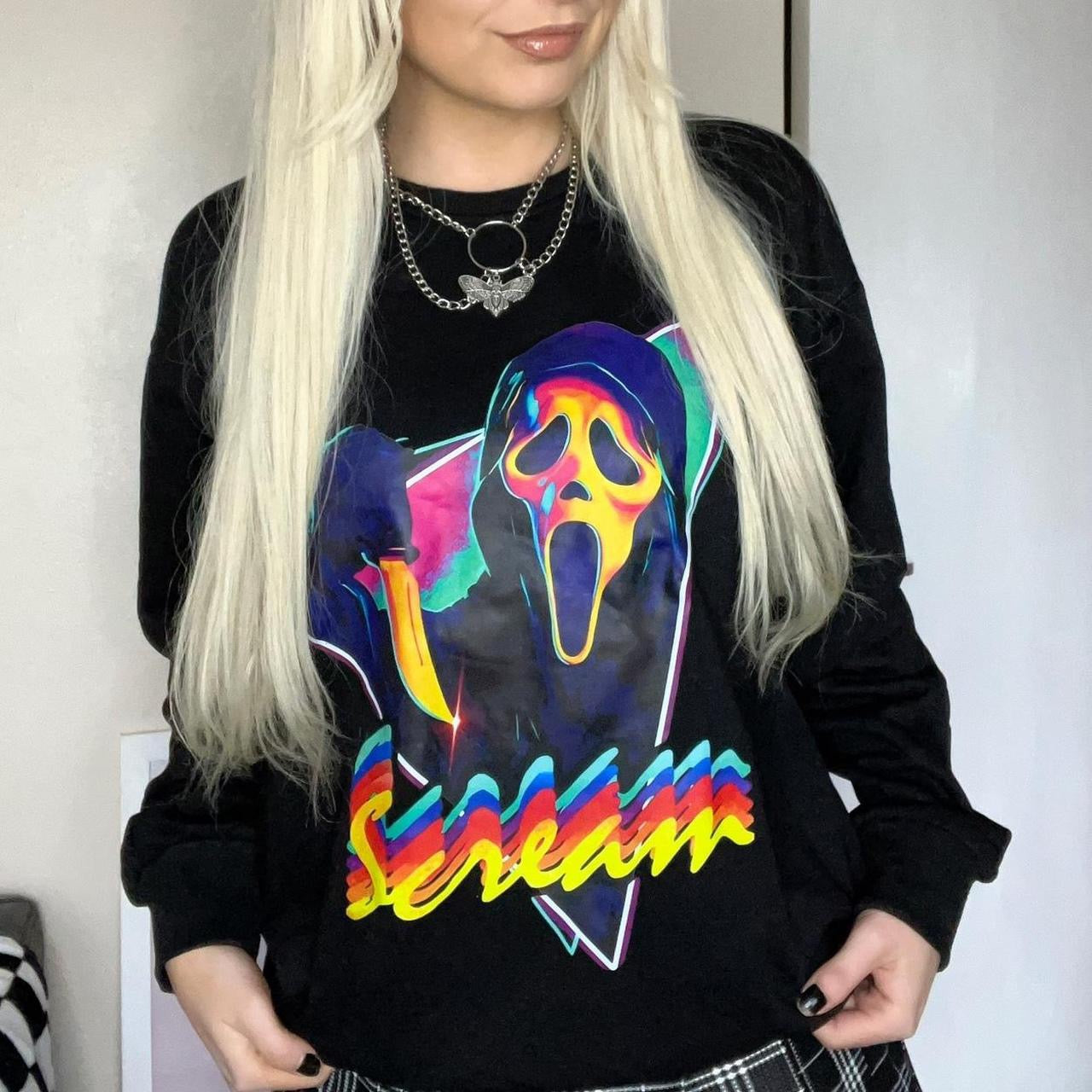 Black Retro Scream Ghost Face Oversized Jumper