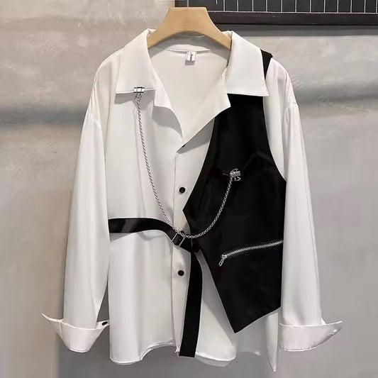 White Oversized Half Vest Punk Chain Blouse