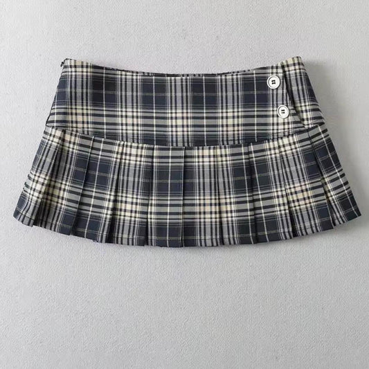Cream And Navy Y2k Tartan Micro Mini Skirt