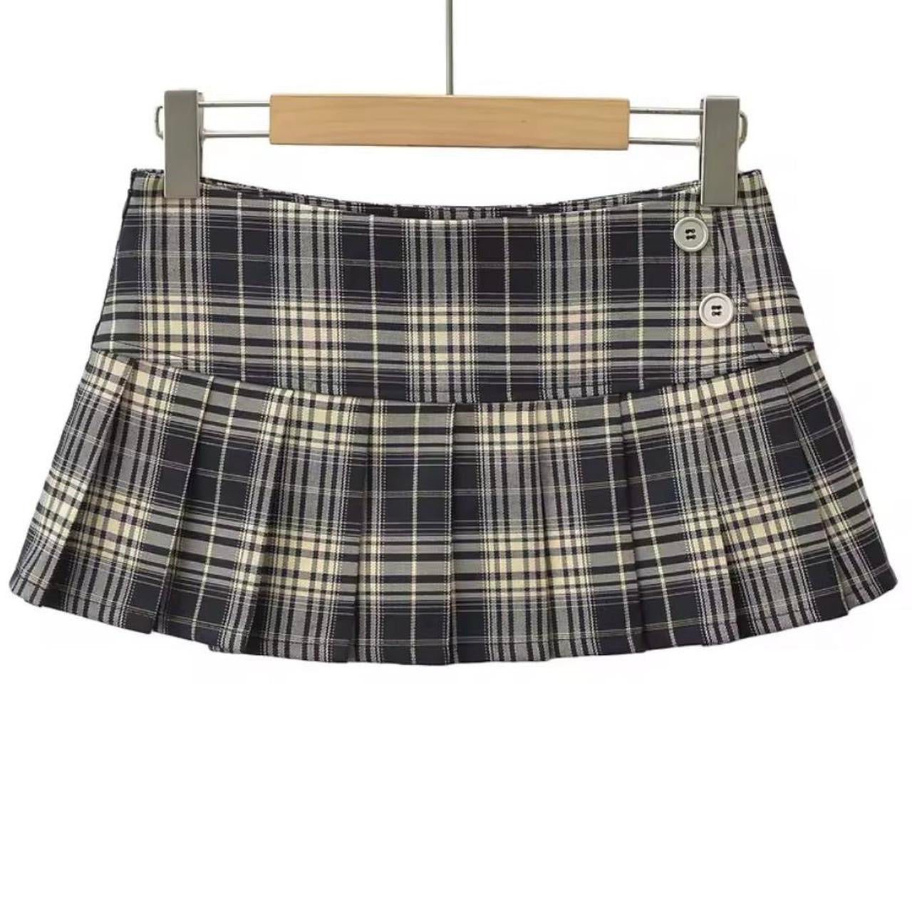 Cream And Navy Y2k Tartan Micro Mini Skirt